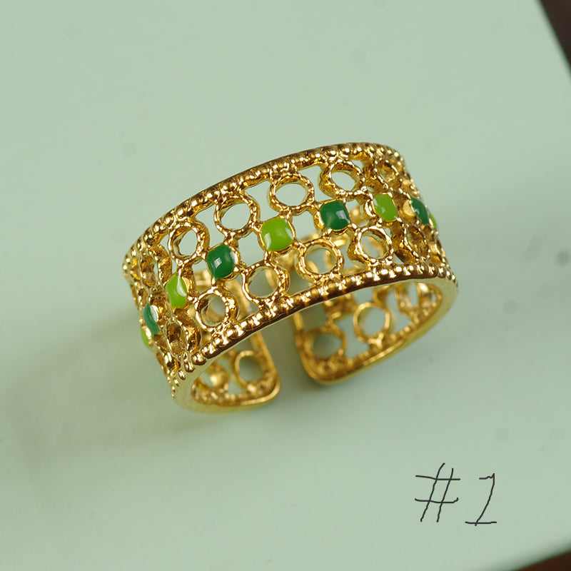 Bague en pierre de malachite plaquée or