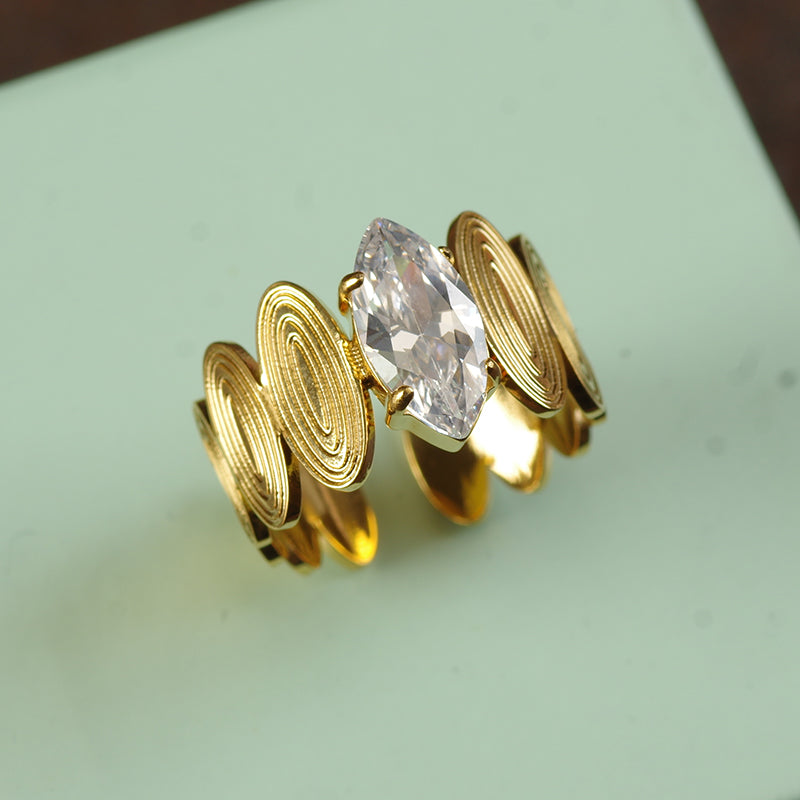 Gold Plating Goth Stone Statement Ring