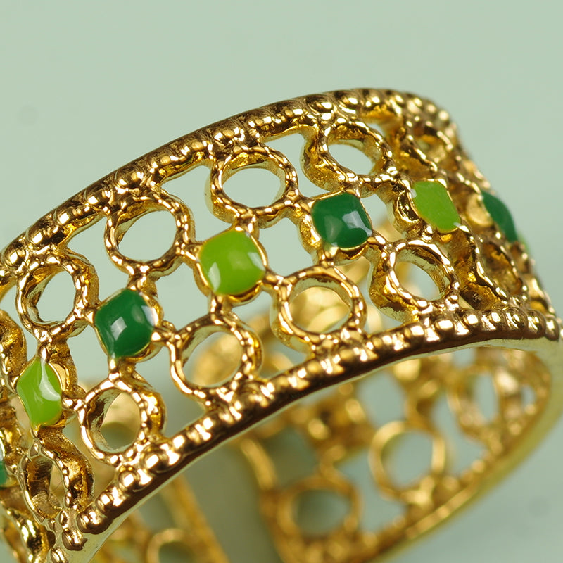 Bague en pierre de malachite plaquée or
