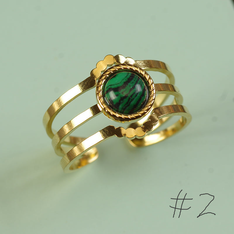 Bague en pierre de malachite plaquée or
