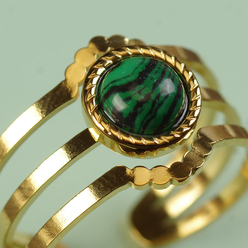 Bague en pierre de malachite plaquée or