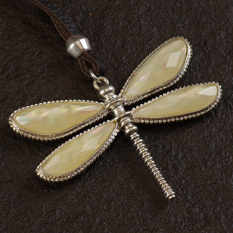 Dragonfly Shell Silver Plated Pendant Necklace