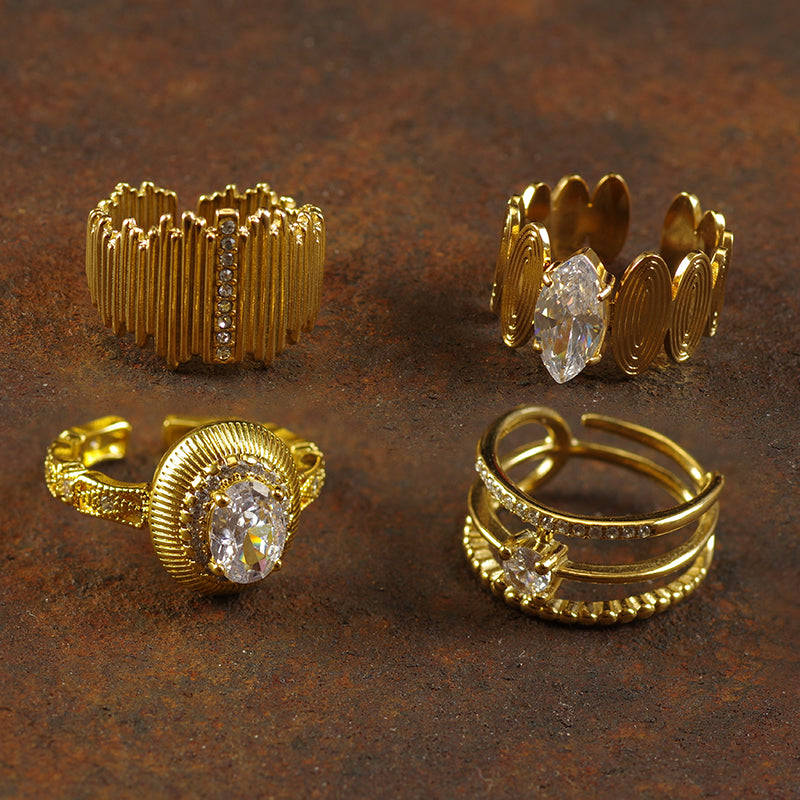 Gold Plating Goth Stone Statement Ring