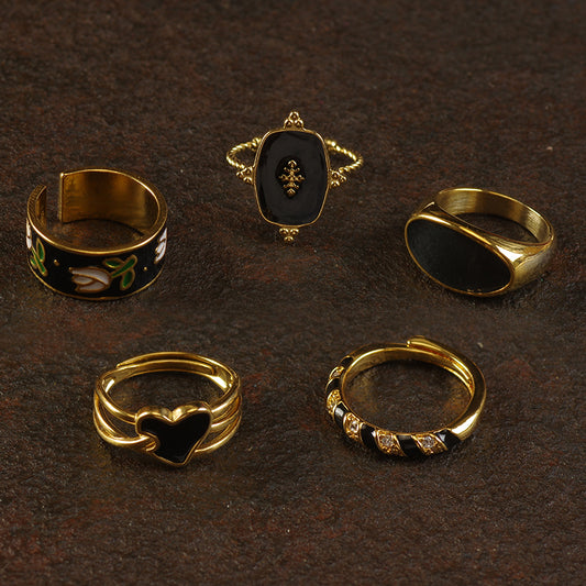 Punk Style Black Enamel Ring