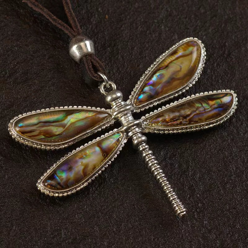 Dragonfly Shell Silver Plated Pendant Necklace