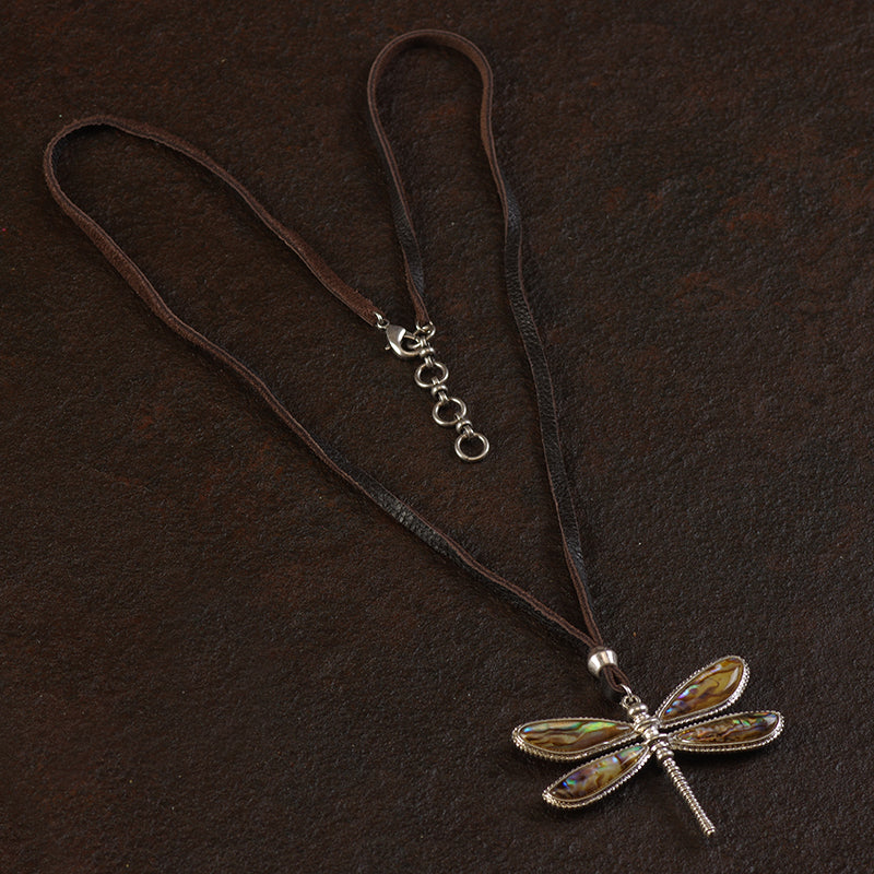 Dragonfly Shell Silver Plated Pendant Necklace