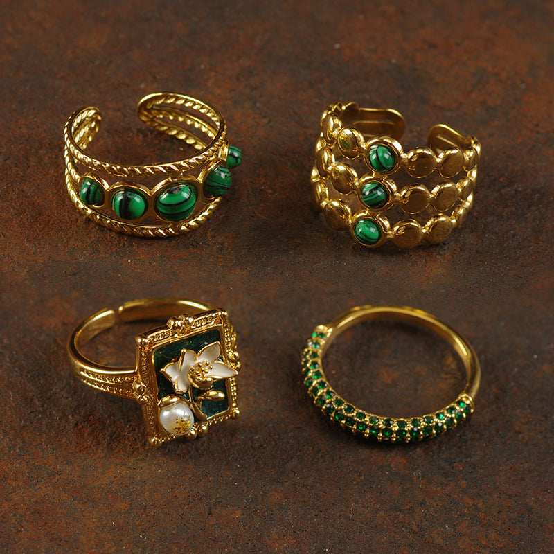 Malachite Stone Gold Ring