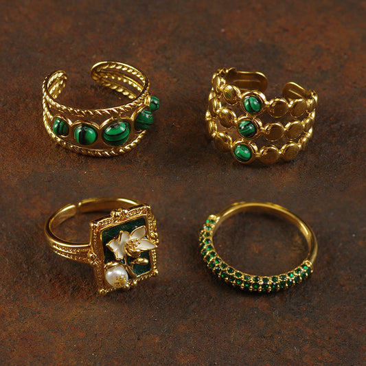 Malachite Stone Gold Ring