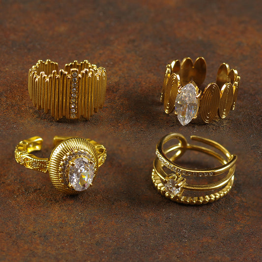Gold Plating Goth Stone Statement Ring
