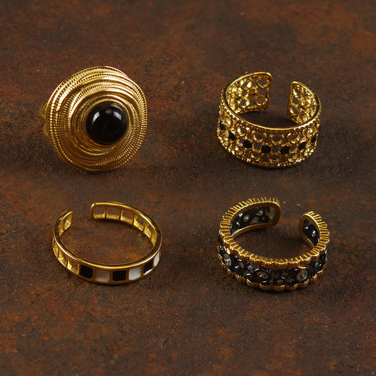 Hollow Enamel Rings - Dark Eye Set